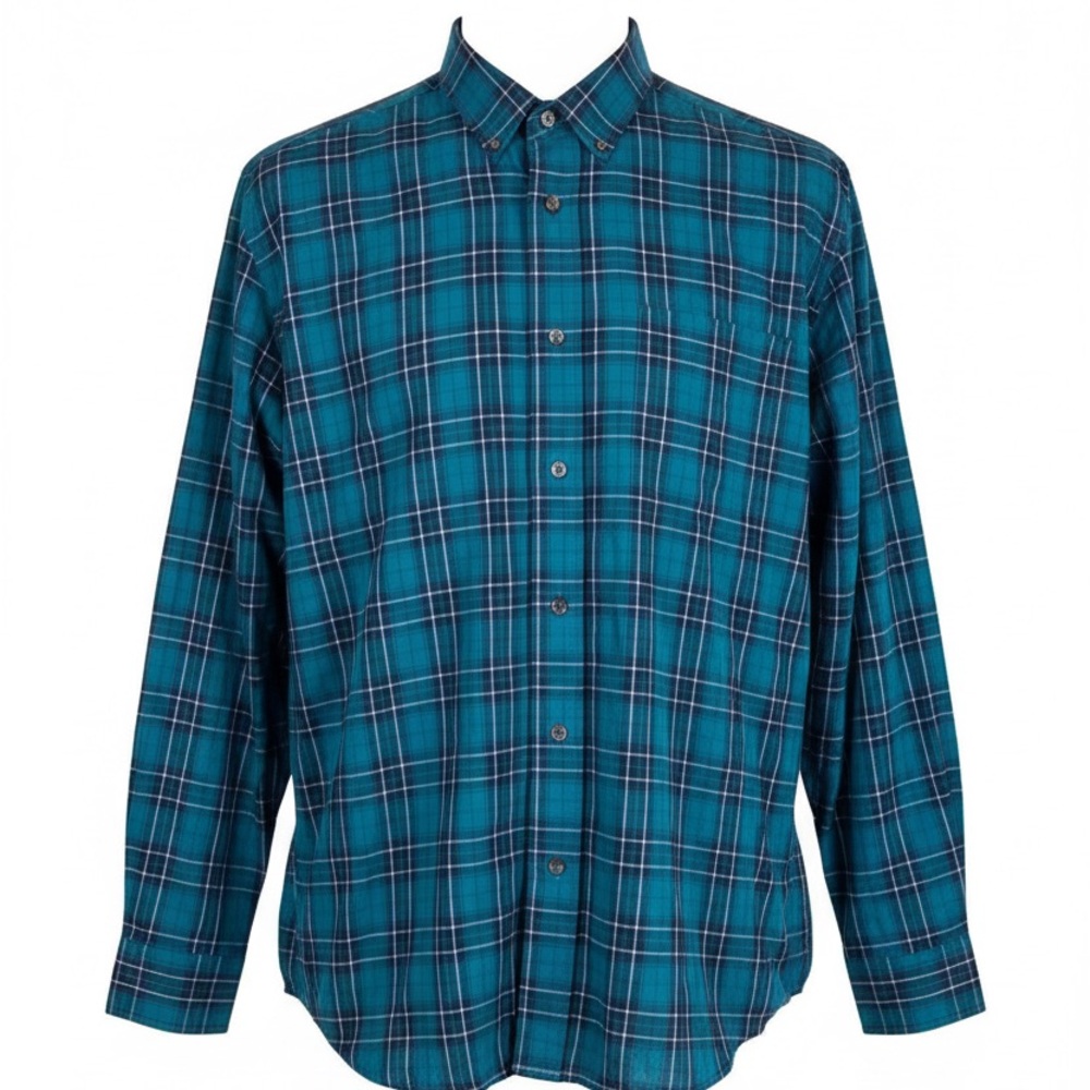 George Mens XL 46/48 Plaid Check Button Classic Fit Down Cotton Spandex …